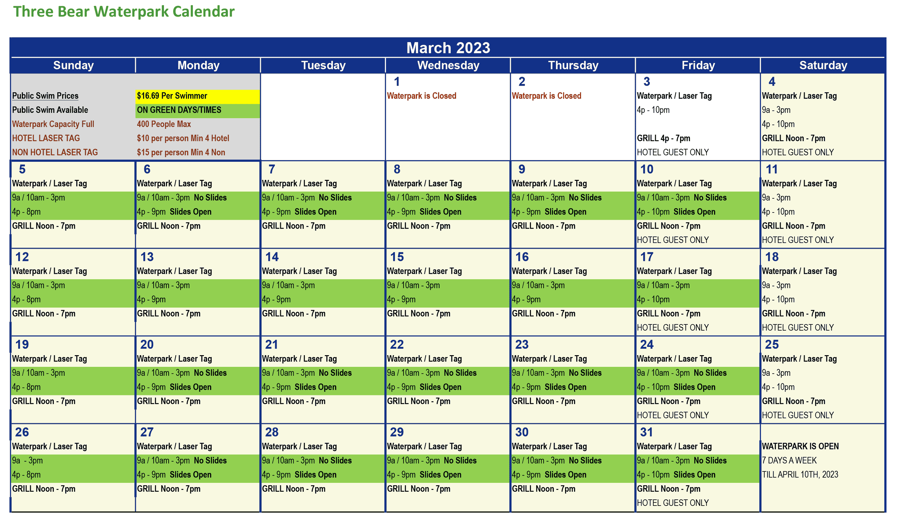 Waterpark Schedule Holiday Inn Express Brainerd MN